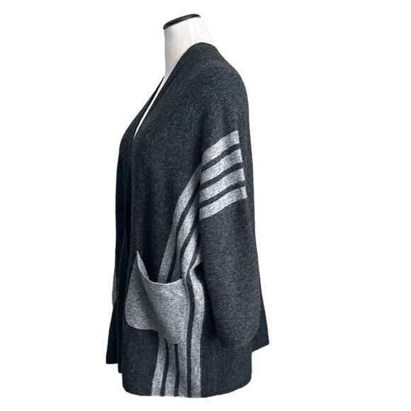 Veveret Women’s Wool Blend Grey Striped Open Front Pockets Cardigan Sweater M/L - Picture 4 of 13